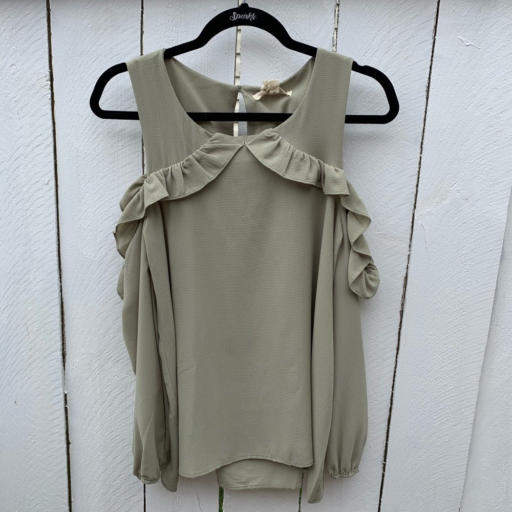 Living Dolls Cold Shoulder Olive‎ Blouse